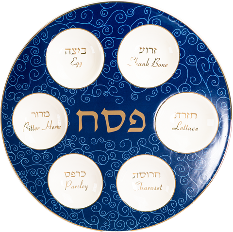 Blue Circles Seder Plate