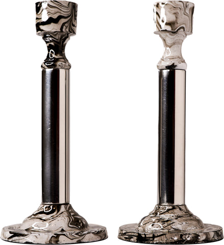 Silver/Marble Shabbat Candlesticks