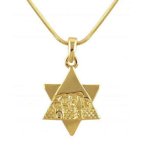 Rhodium Gold tone Star of David Jerusalem Necklace