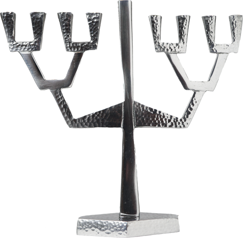 Ultra Modern Hammered Chanukah Menorah - Nickel