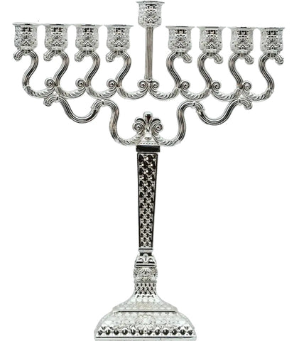 11" Beaded Design Silver Plated Hanukkiah