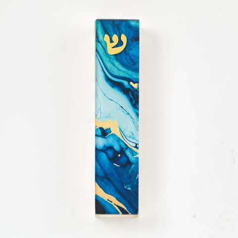 Blue Marble Glass Mezuzah