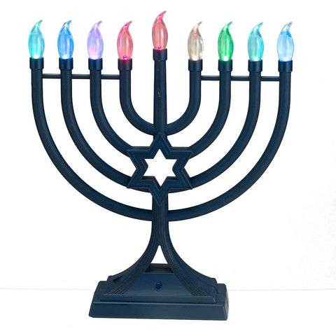 Navy LED Hanukkiah with Changing Lights