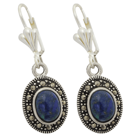 Silver with Marcasite Oval Eilat Stone Earrings