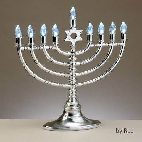 Silvertone LED Hanukkiah Menorah with Clear Bulbs